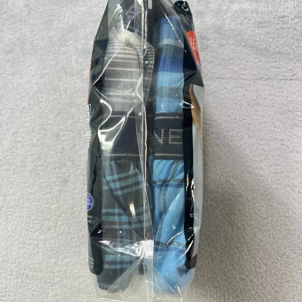 Hanes Tagless Boxers Men Large Blue Gray Plaid 4-Pack Yarn Dye ComfortFlex New